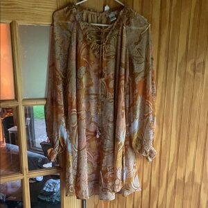 Women's Haute Hippie Paisley Print Orange Long Sleeve Chiffon Mini Dress XS